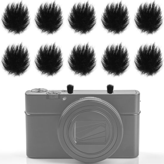 Picture of Nezyo 10 Pcs Camera Mic Windscreen Wind Muff Built in Microphone Camera Mic Muff Compatible with DSLRs Mic Outdoor Windshield and 20 Pcs Camera Wind Muff Sticker, Black, 0.24 x 0.24 Inch