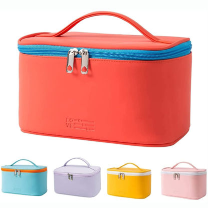 Picture of Medium Makeup Bag Portable Cosmetic Bags for Women Small Zipper Pouch Make Up Organizer Waterproof (Red)