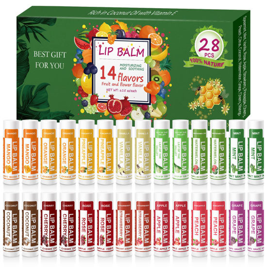 Picture of  Yopela 28 Pack Natural Lip Balm Bulk with Vitamin E and Coconut Oil - Moisturizing, Soothing, and Repairing Dry and Chapped Lips - 14 Flavors - Non-GMO