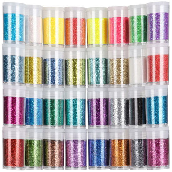 Picture of Teenitor Fine Glitter, Glitter for Nails, 32 Jars 8g Each Glitter Set, 32 Assorted Color Arts and Craft Glitter, Eyeshadow Makeup Nail Art Pigment Glitter