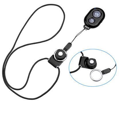 Picture of CamKix Camera Shutter Remote Control with Bluetooth Wireless Technology - Black - Lanyard with Detachable Ring Mount - Capture Pictures/Video Wirelessly at 30 ft Compatible with iPhone/Android