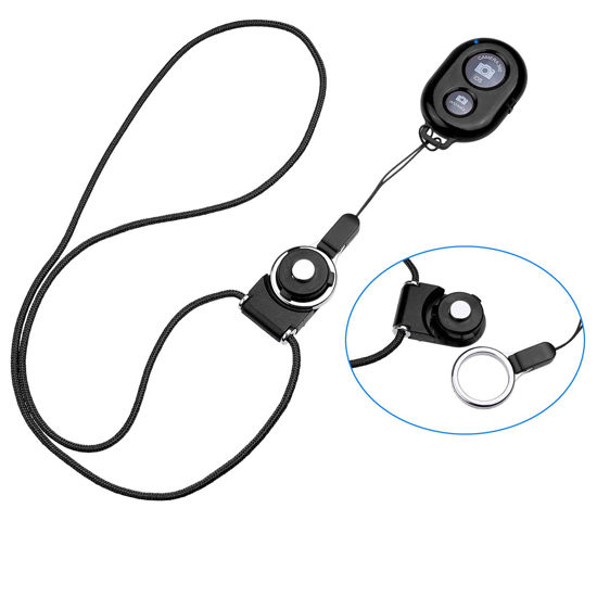 Picture of CamKix Camera Shutter Remote Control with Bluetooth Wireless Technology - Black - Lanyard with Detachable Ring Mount - Capture Pictures/Video Wirelessly at 30 ft Compatible with iPhone/Android