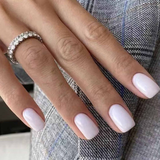 Picture of DANMANR Press on Nails White Medium Fake Square Nails Artificial Nails Glossy False Nails for Women and Grils (Whtie)