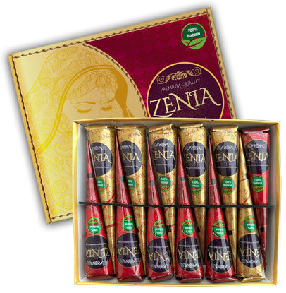 Picture of Zenia 12 Pack 100% Natural Ready to Use Henna Paste Hair Color Hair Dye Cones Reddish Brown Color