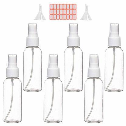 Picture of Zoizocp Spray Bottles, 2oz/50ml Clear Empty Fine Mist Plastic Mini Travel Bottle Set, Small Refillable Liquid Containers with 2pcs Funnels and 24pcs Labels (6 Pack)
