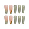 Picture of RikView Press on Nails Long Acrylic Nails Coffin Fake Nails Green Nails with Rhinestones
