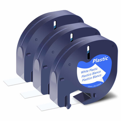 Picture of USUPERINK 3 Pack Compatible for DYMO LetraTag Refills Plastic Tape 91331 S0721660 Black on White LT Label Tapes 12mm x 4m (1/2" x 13') for LetraTag Plus LT-100T LT-100H LT-110T 200B QX50 Label Maker