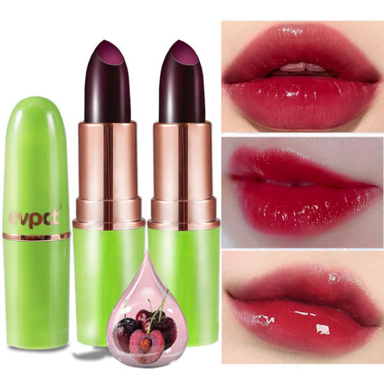 Picture of evpct 2Pcs Black Red Cherry Color Changing Magic Lipstick Tinted Lip Balm Stain Gloss Set PH Lazy Lipstick Waterproof Color Change Changing Jelly Lipstick labiales magicos mate 24 horas originales