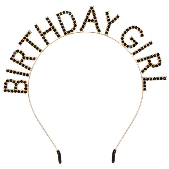 Picture of AOPRIE Birthday Girl Headband Birthday Tiara for Women Girls Happy Birthday Princess Crown Rhinestone Happy Birthday Accessories, Gold Black