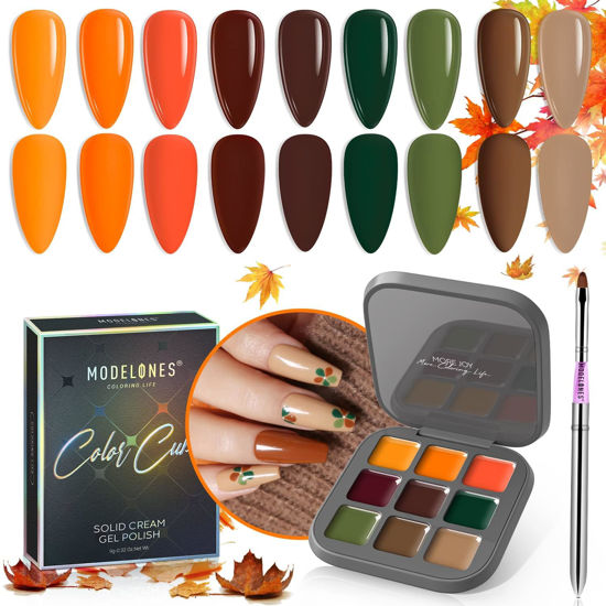 1303889 modelones fall gel nail polish set 9 colors orange green yellow solid gel polish brown red pudding g 550