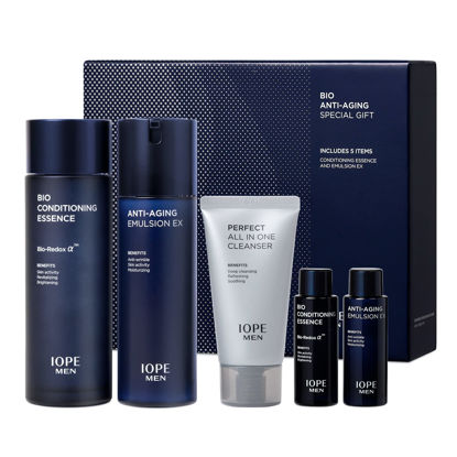 Picture of IOPE MEN BIO Anti-aging & Moisturizing Set, Cleanser, Emulsion, Conditioning Essence Serum and Soothing Aftershave, HOMME Korean Skincare by Amorepacific