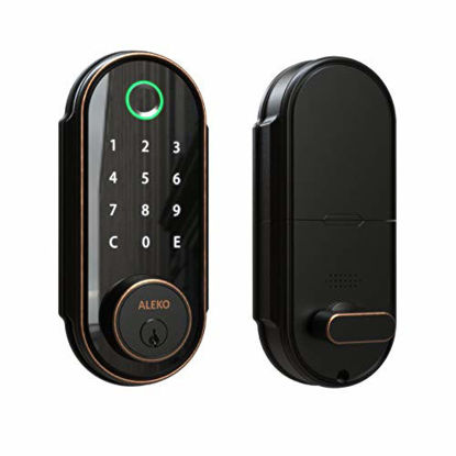 Picture of ALEKO 3-in-1 Keyless Entry Smart Door Fingerprint Lock with Touchscreen Keypad - Bronze