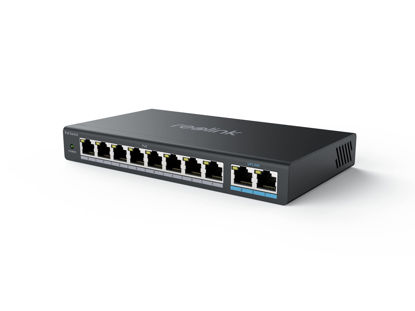 Picture of Reolink PoE Switch with 8 PoE Ports, 2 Gigabit Uplink Ports, 120W for All PoE Ports, Ideal for Reolink RLN36 NVR and Reolink PoE IP Cameras, IEEE802.3af/at, Metal Casing, Desktop/Wall Mount, RLA-PS1