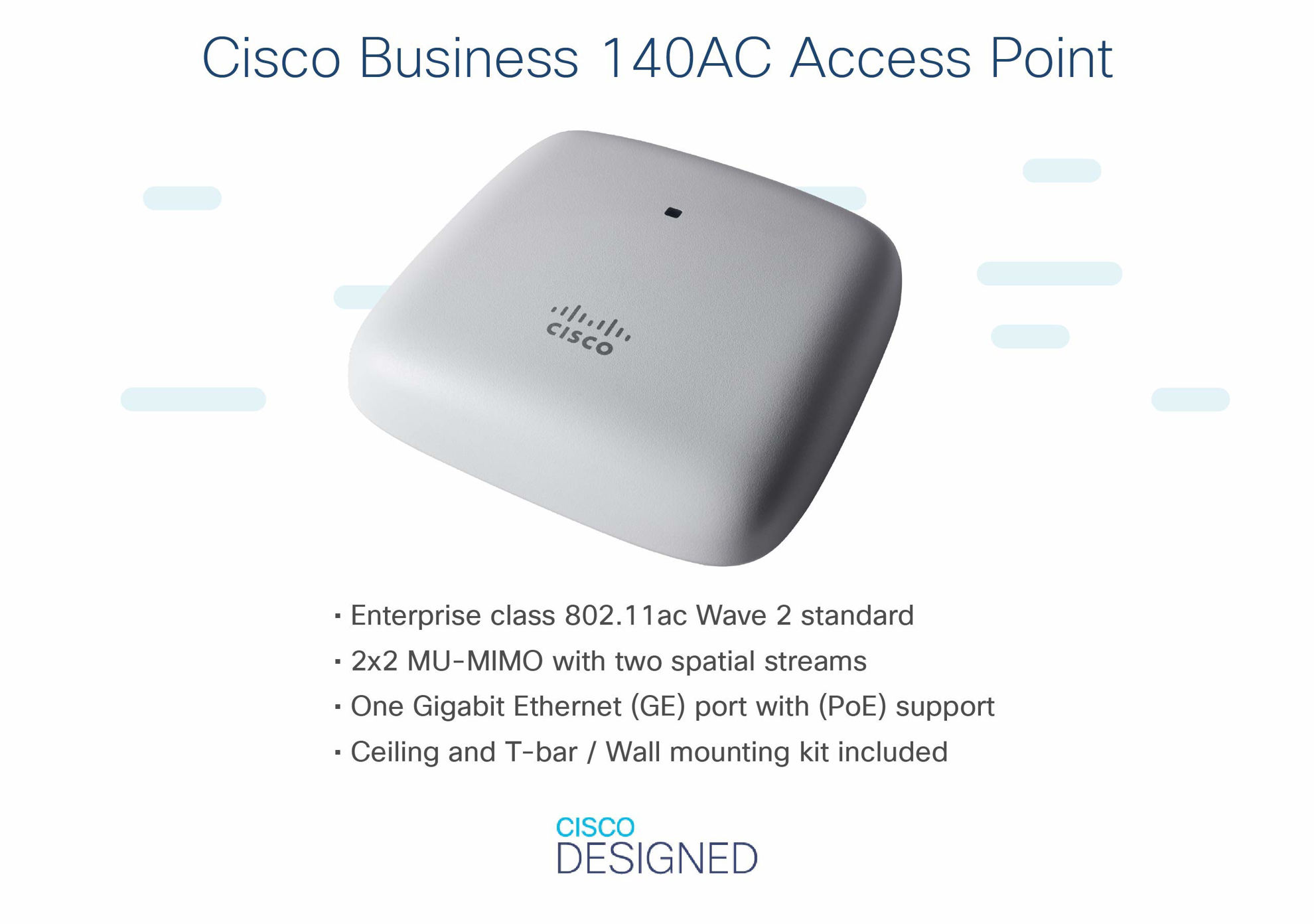 Cisco Business 140AC Wireless Access Point (Pacco Da 3) - Wi-Fi 802.11ac MU-MIMO, PoE, Montaggio A Soffitto