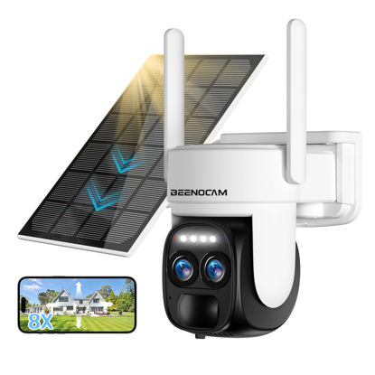 Picture of [ 8X Zoom ] 4K 5Dbi Solar Security Cameras Wireless Outdoor, 355° Battery Powered Camera for Home Security, 8MP WIFI Camera with PIR Motion Detection, Color Night Vision, Spotlight Siren, 2-Way Audio