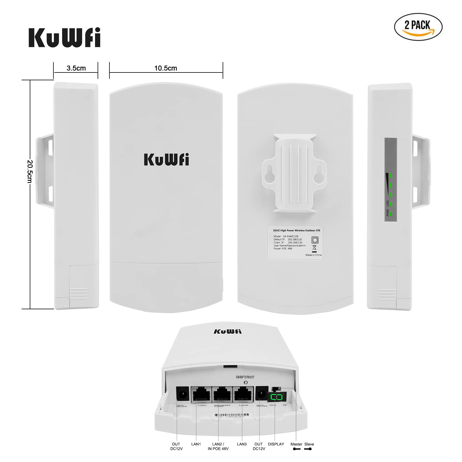 GetUSCart Outdoor Wireless Bridge, KuWFi 5.8G 3KM Transmission WiFi Point to Point Wireless