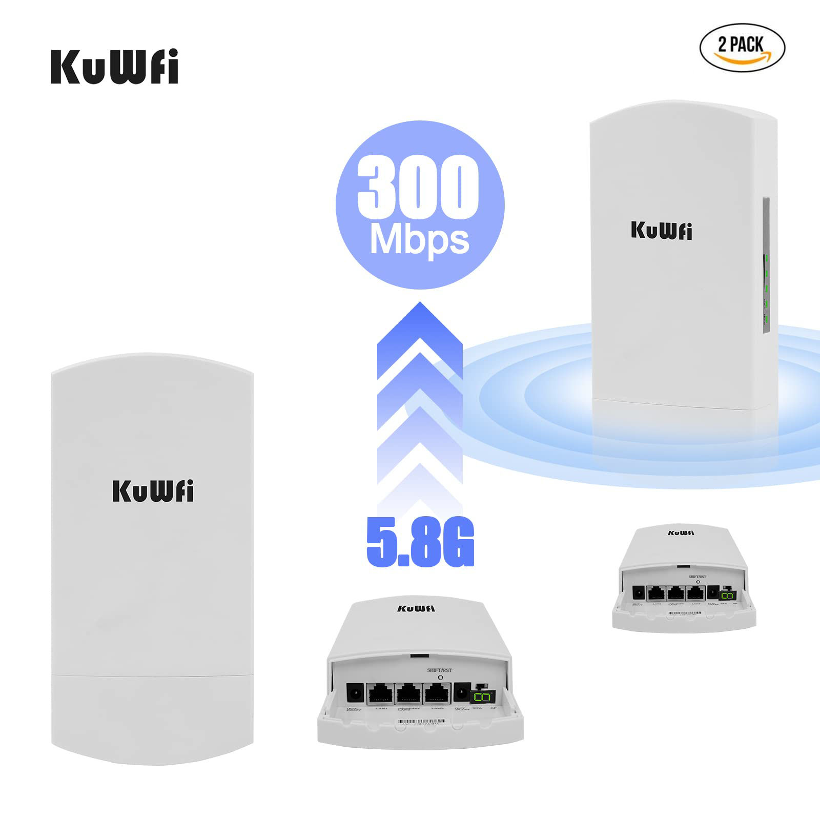 GetUSCart Outdoor Wireless Bridge, KuWFi 5.8G 3KM Transmission WiFi Point to Point Wireless