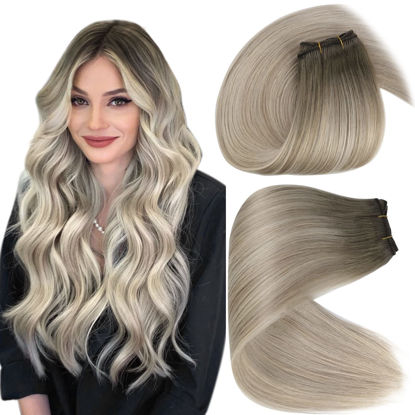 Picture of [New] Sunny Ombre Sew in Hair Extensions Real Human Hair 20inch Weft Hair Extensions Human Hair Light Ash Brown to Blonde Highlights Platinum Blonde Sew in Bundles Human Hair 100g