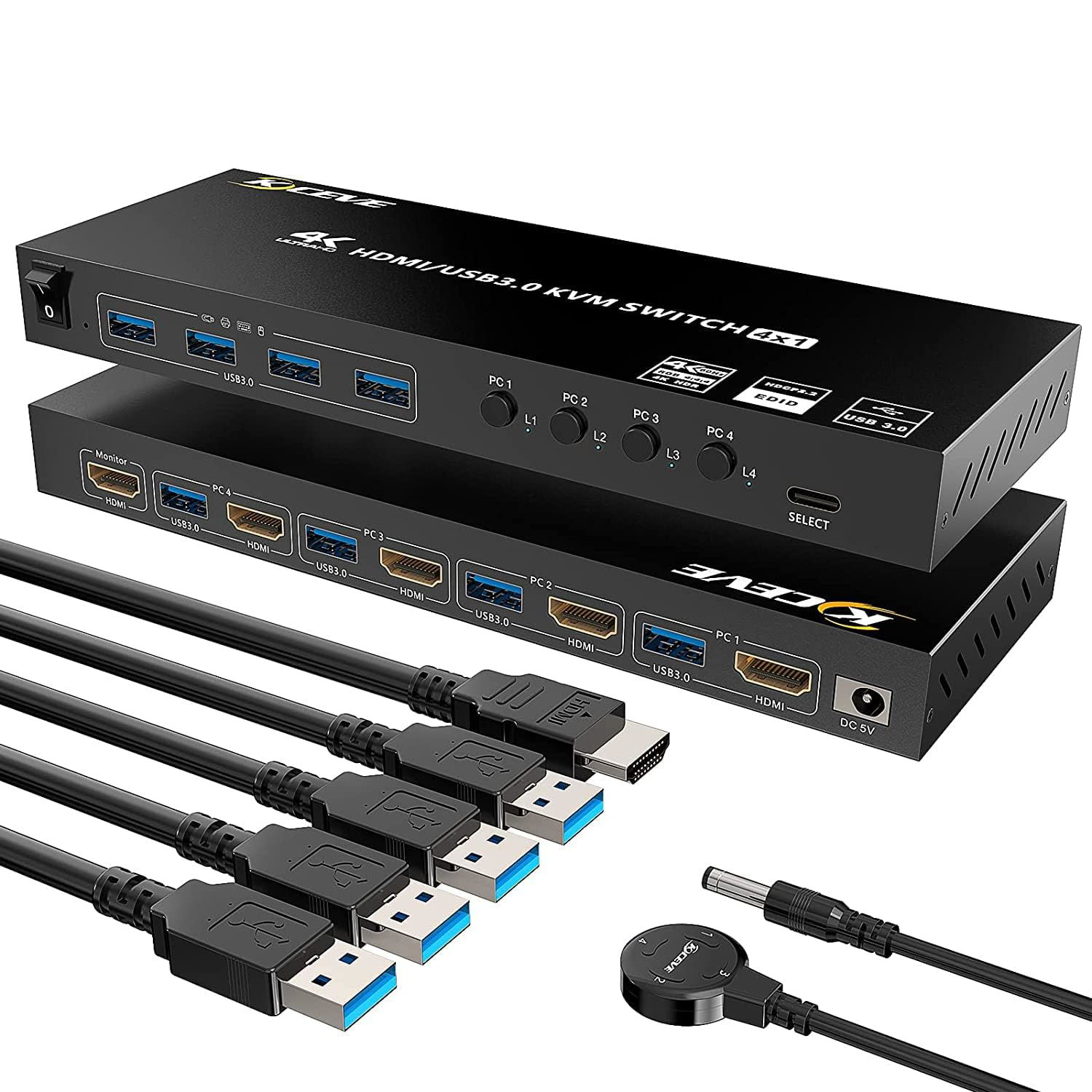 GetUSCart KVM HDMI Switch 4 Ports, USB 3.0 KVM Selector Box with EDID