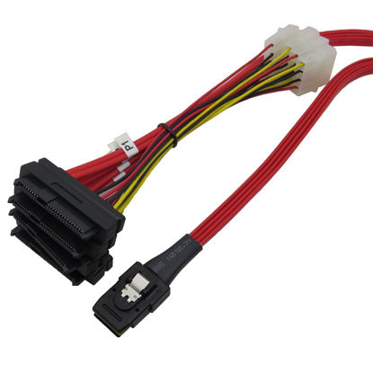 Picture of CABLEDECONN H0408 100cm Internal Mini SAS 36-Pin SFF-8087 Male to SFF8482 SAS 29-Pin Female with 4-Pin Power Fanout Red Cable