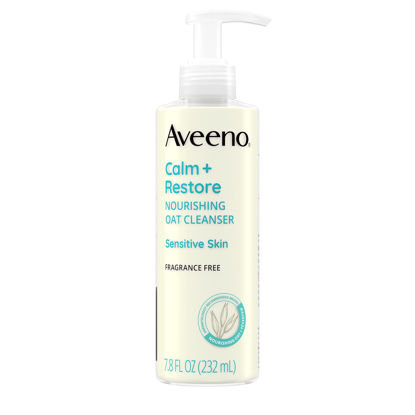 Picture of Aveeno Calm + Restore Nourishing Oat Face Cleanser for Sensitive Skin, Gentle Milky Cleanser with Nourishing Oat & Feverfew, to Preserve Skin's Moisture Barrier, Fragrance-Free, 7.8 fl. oz