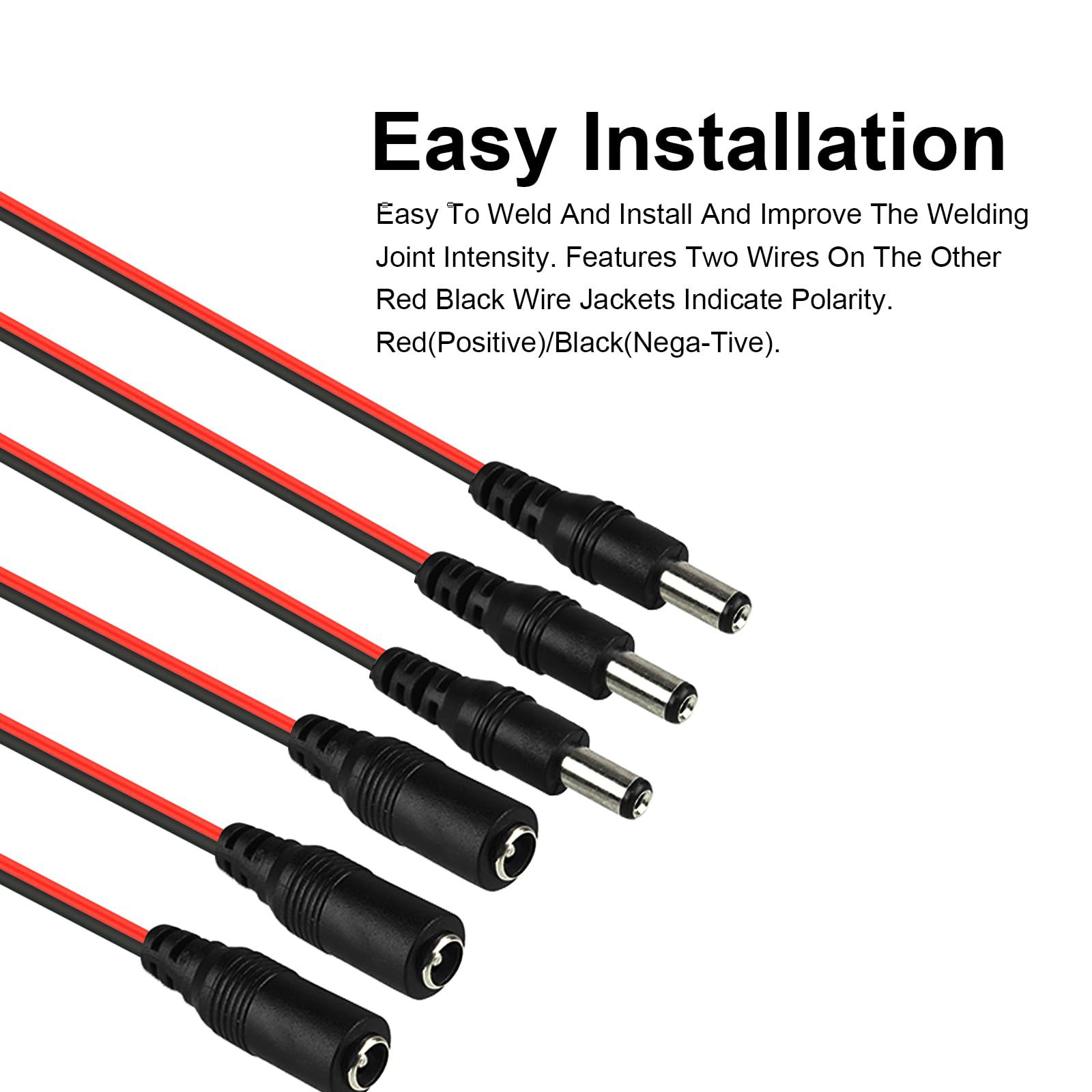 20pcs Male DC Power Pigtail Cables - 18AWG, 2.1x5.5mm, 12V 5A, For CCTV Cameras & LED Lighting