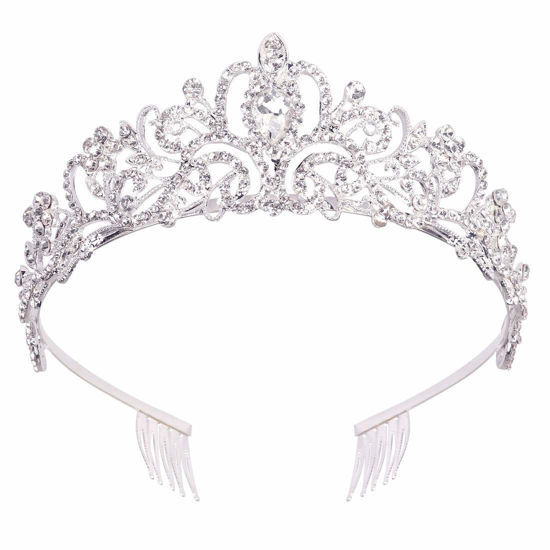 Picture of Didder Silver Crystal Tiara Crown Headband Princess Elegant Crown with combs for Women Girls Bridal Wedding Prom Birthday Party