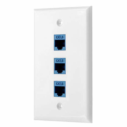 Picture of Sancable - Ethernet Wall Plate, 3 Port Cat6 Keystone Female to Female - White