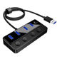 Picture of Qeefun 4-Port USB Hub 3.0, Individual LED Power Switches USB Extension 2ft USB Extender 5V/3A USB Adapter for Laptop, PC, USB Flash Drives, and More