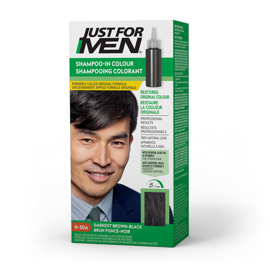 Picture of Just For Men Shampoo-In Color (Formerly Original Formula), Mens Hair Color with Keratin and Vitamin E for Stronger Hair - Darkest Brown-Black, H-50A, Pack of 1