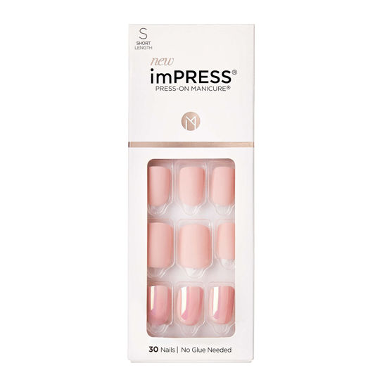 Picture of KISS imPRESS Press-On Manicure, Nail Kit, PureFit Technology, Short Press-On Nails, Keep in Touch', Includes Prep Pad, Mini Nail File, Cuticle Stick, and 30 Fake Nails