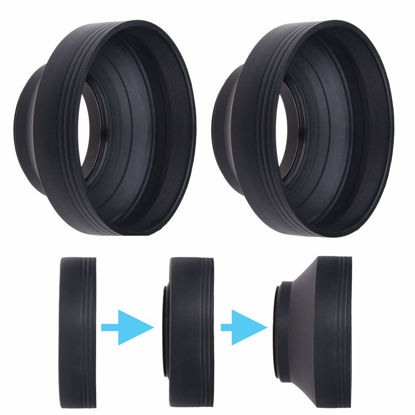 Picture of 72mm Camera Lens Hood - Rubber - Set of 2 - Collapsible in 3 Steps - Sun Shade/Shield - Reduces Lens Flare and Glare - Blocks Excess Sunlight for Enhanced Photography and Video Footage