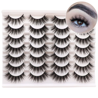Picture of Losha Eyelashes Natural Look Faux Mink Lashes Pack Handmade Wispy False Eyelashes 14 Pairs Eye Lashes (F64)