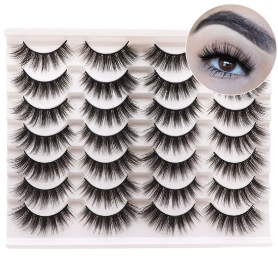 Picture of Losha Eyelashes Natural Look Faux Mink Lashes Pack Handmade Wispy False Eyelashes 14 Pairs Eye Lashes (F64)