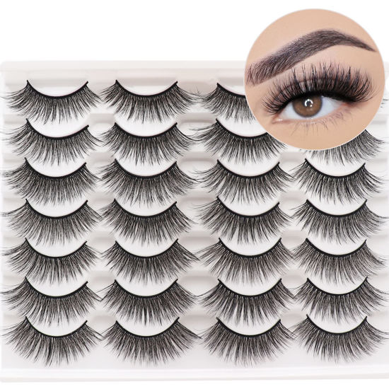 Picture of Losha False Eyelashes Fluffy Lashes Natural Look Lightweight Wispy Fake Eyelashes 14 Pairs Pack Comfortable Reusable Eye Lashes| F61