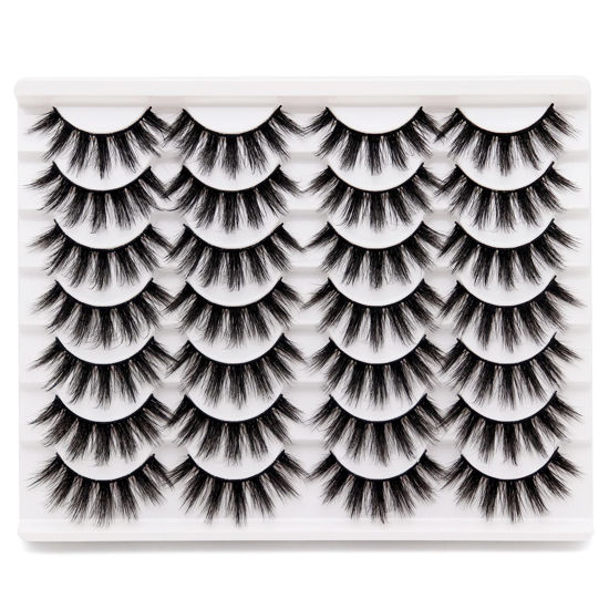 Picture of Losha Eyelashes Natural Look 3D Faux Mink Lashes Fluffy False Eyelashes Wispy Cross Eye Lashes 14 Pairs Pack