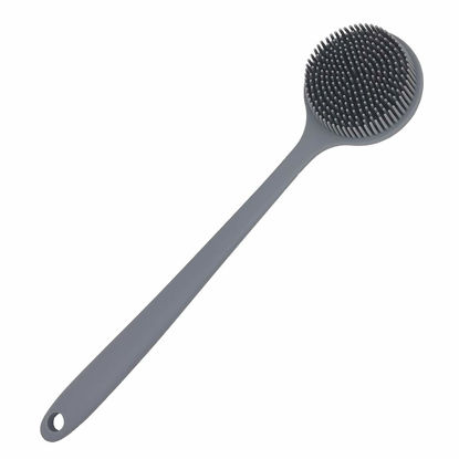 Picture of DNC Silicone Back Scrubber for Shower Bath Body Brush with Long Handle, BPA-Free, Hypoallergenic, Eco-Friendly (Gray)