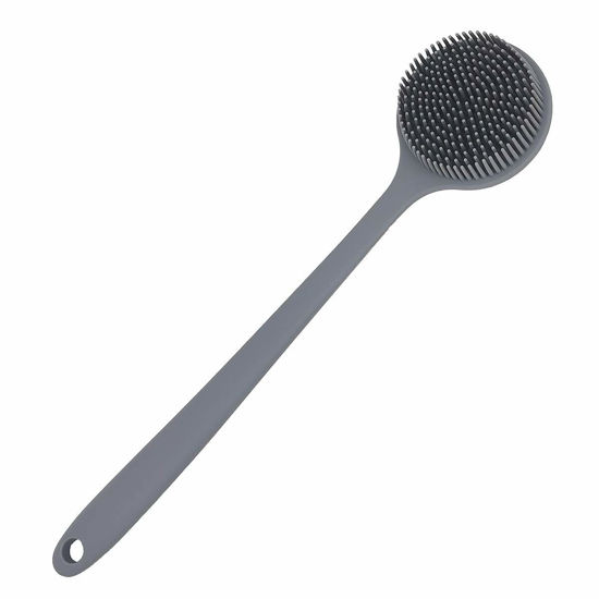 Picture of DNC Silicone Back Scrubber for Shower Bath Body Brush with Long Handle, BPA-Free, Hypoallergenic, Eco-Friendly (Gray)