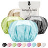 Picture of Shower Cap for Women Reusable Extra Large Shower Caps for Men Satin Double Layer EVA Waterproof Long Hair Caps(Baby Blue, Brown, Dark Grey, Green 4 Pack)