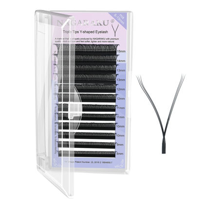 Picture of NAGARAKU 3 Tips Triple yyy Eyelash Extensions Supplies y lash 0.07mm C curl Mix Tray 8-15mm Premade 6D Easy Fan Russian Volume Faux Mink Matte 12 rows Wispies Crisscross Eye Lashes