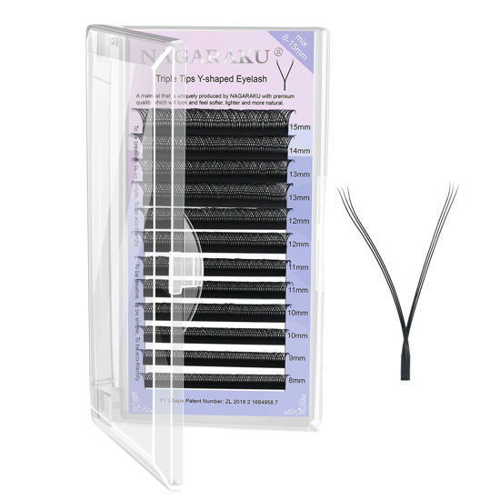 Picture of NAGARAKU 3 Tips Triple yyy Eyelash Extensions Supplies y lash 0.07mm C curl Mix Tray 8-15mm Premade 6D Easy Fan Russian Volume Faux Mink Matte 12 rows Wispies Crisscross Eye Lashes