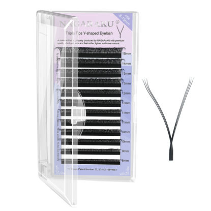 Picture of NAGARAKU 3 Tips Triple yyy Eyelash Extensions Supplies y lash 0.07mm D curl Mix Tray 8-15mm Premade 6D Easy Fan Russian Volume Faux Mink Matte 12 rows Wispies Crisscross Eye Lashes