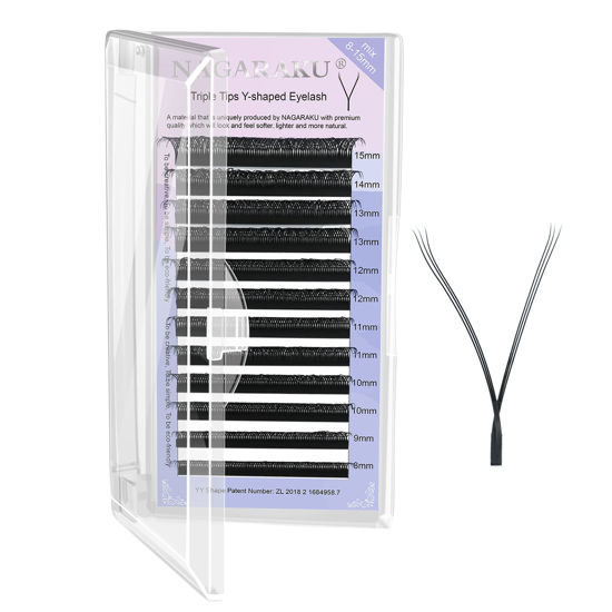 Picture of NAGARAKU 3 Tips Triple yyy Eyelash Extensions Supplies y lash 0.07mm D curl Mix Tray 8-15mm Premade 6D Easy Fan Russian Volume Faux Mink Matte 12 rows Wispies Crisscross Eye Lashes