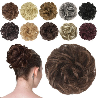 Picture of FESHFEN Hair Buns Hair Piece Hairpieces for Women Brown and Light Auburn Mixed Hair Scrunchies Thick Hair Extension Bun Messy Wavy Ponytail Scrunchy Updo Chignon 1PCS