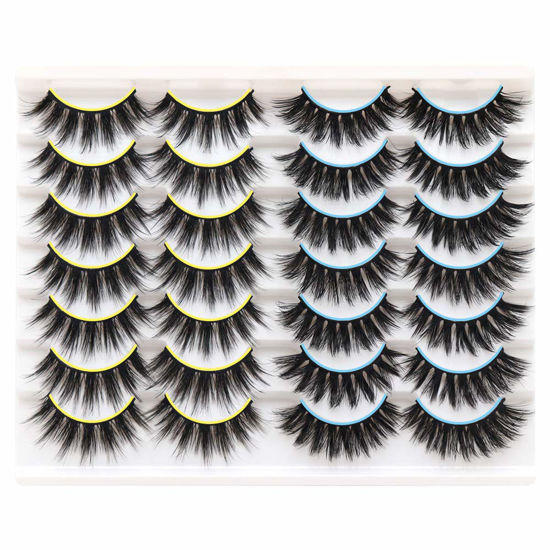 Picture of Losha 3D Faux Mink Lashes Dramatic Long False Eyelashes 14 Pairs Value Pack Handmade Reusable Thick Crossed Fake Eyelashes for Makeup Mix Styles (K38+K42)
