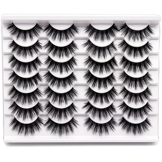 Picture of Losha Lashes Multi-layered 3D False Eyelashes Natural Look Faux Mink Lashes Pack 14 Pairs Wispy Fluffy Volume Full Strip Eye Lashes