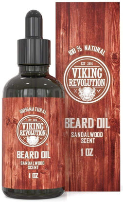 Picture of Viking Revolution Beard Oil Conditioner - All Natural Sandalwood Scent with Argan & Jojoba Oils - Softens & Strengthens Beards and Mustaches for Men (Sandalwood, 1 Pack)
