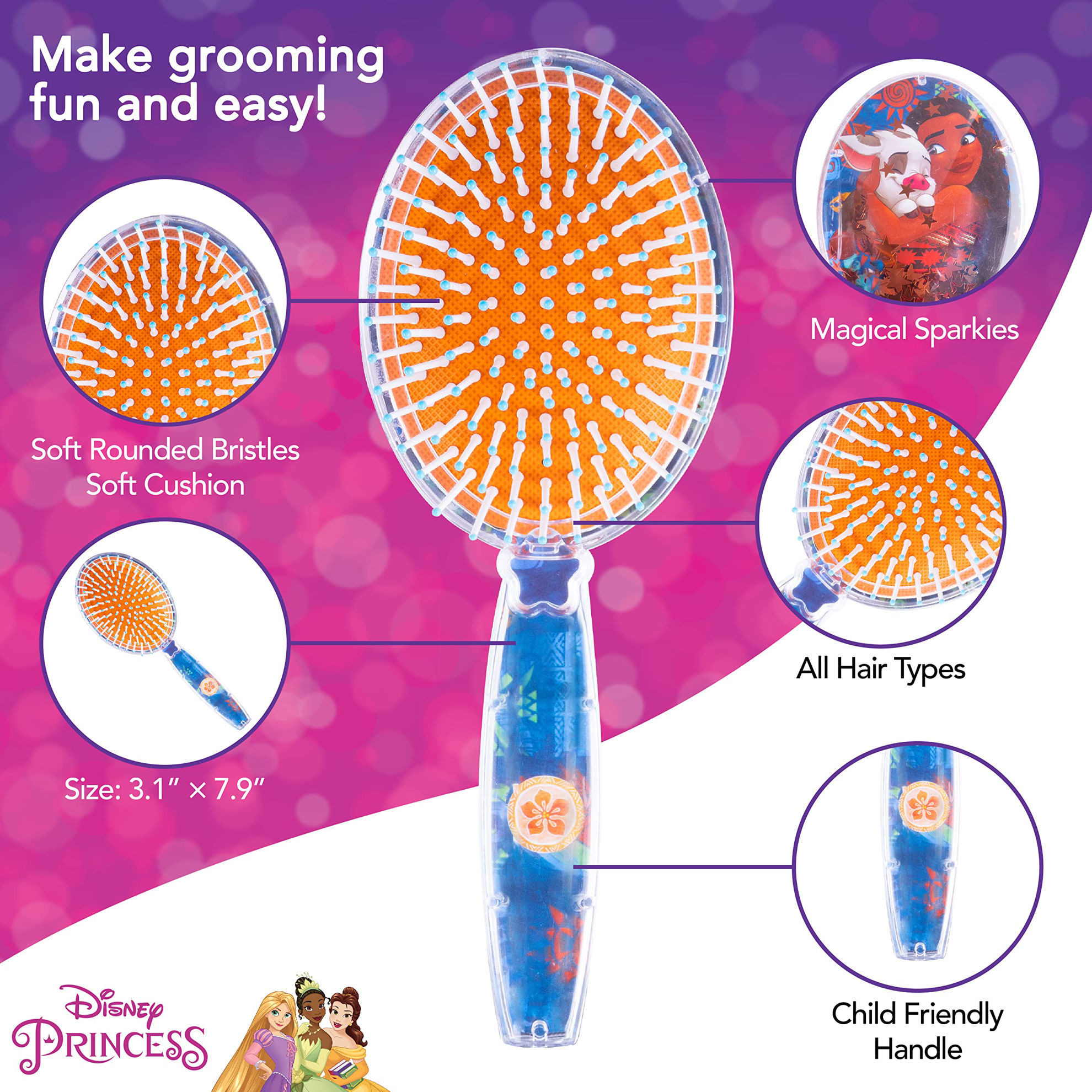 GetUSCart Moana Hair Brush with Magical Sparkling Stars Confetti Hair