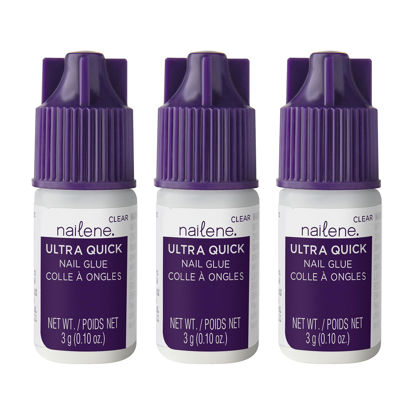 Picture of Nailene Ultra Quick Nail Glue, 0.10 oz - Durable, Easy to Apply False Nail Glue - Repairs Natural Nails - Quick-Drying Nail Adhesive Lasts Up to 7 Days, 3 Pack