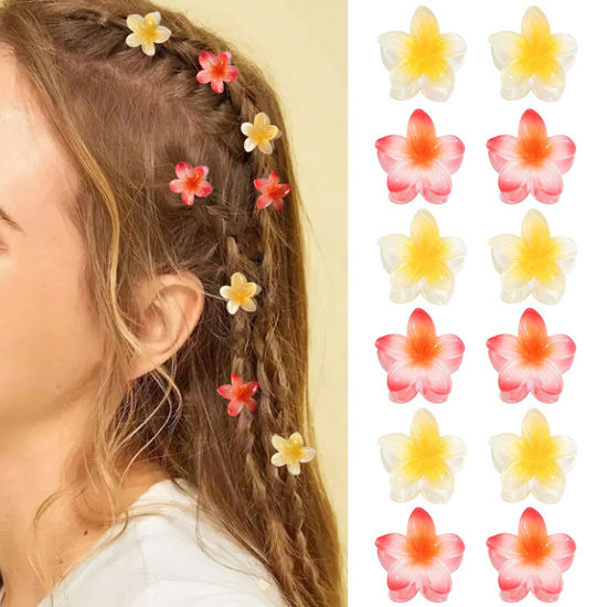 GetUSCart- GQLV Small Flower Hair Claw Clips,12PCS 1.18 Cute Hair Clips  for Women/Girls,Easy to Open/Use Mini Hair Claw Clips for Thick/Thin  Hair,Strong Hold Hawaiian Flower Tiny Hair Clips,Nonslip Acrylic Hair  Claws,Hair Styling